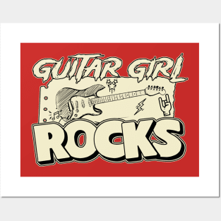 Guitar Girl Rocks Posters and Art